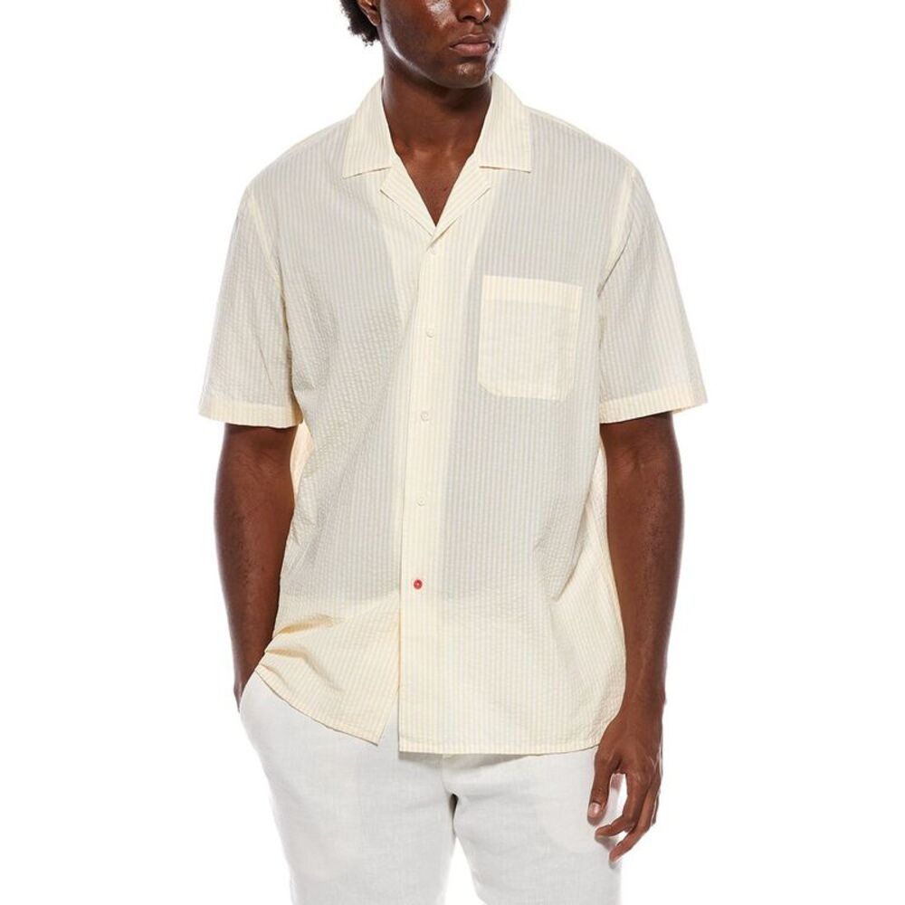 Isaia Mens  Seersucker Sport Shirt, White